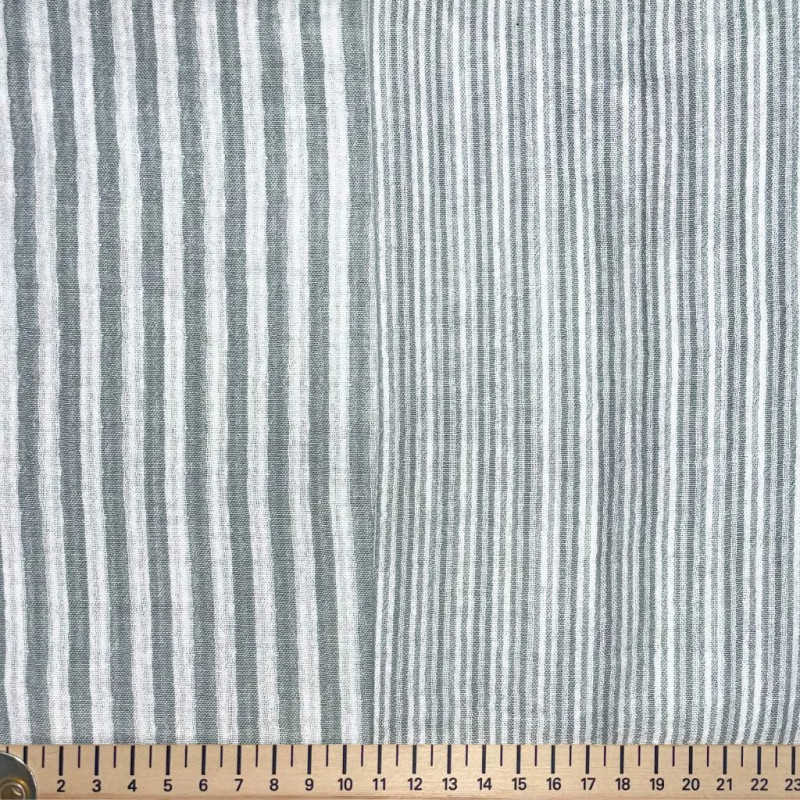 Garngefärbte Doppelgaze STRIPES Grünspan / Cremeweiß